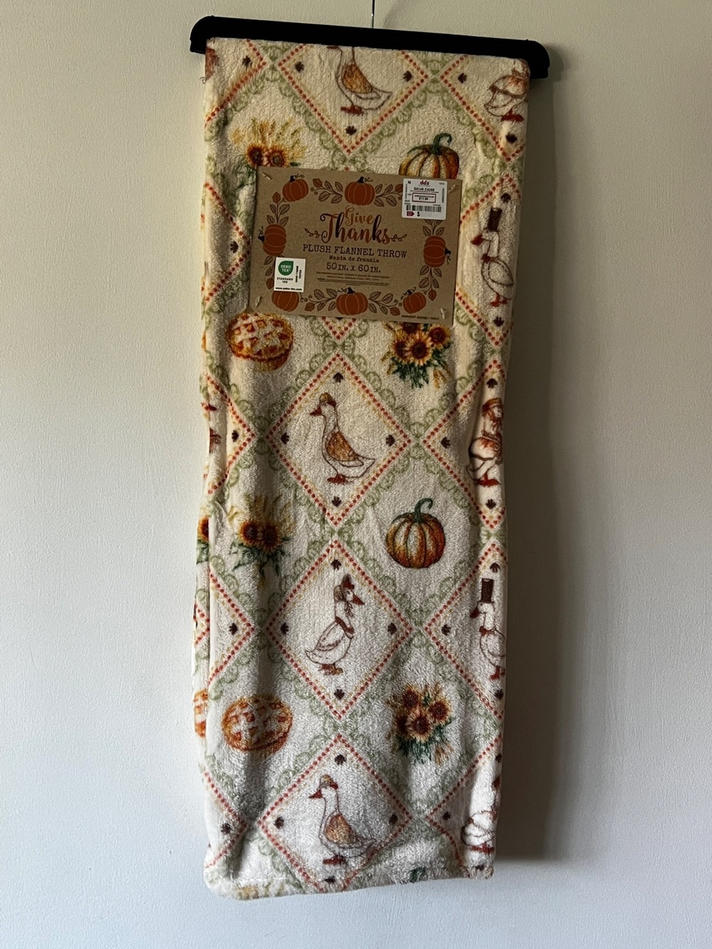 NEW Give Thanks Harvest Goose Throw Blanket 50”x60” Fall Thanksgiving Pumpkin